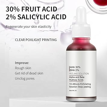 AHA 30% + BHA 2% Peeling Solution Exfoliating Solution AHA 30% + BHA 2% PeelingExfoliate Face Serum for Pore Cleansing Fine Lines and Radiant Skin (30 ml)