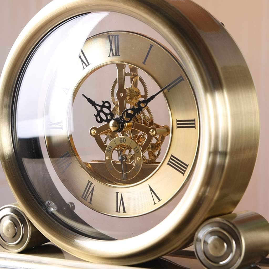 Mantel Clock Classic Retro Design European Style Decorative Table Clock Sweep Second Quartz Movement Metal Frame Desk Clock for Living Room Decor