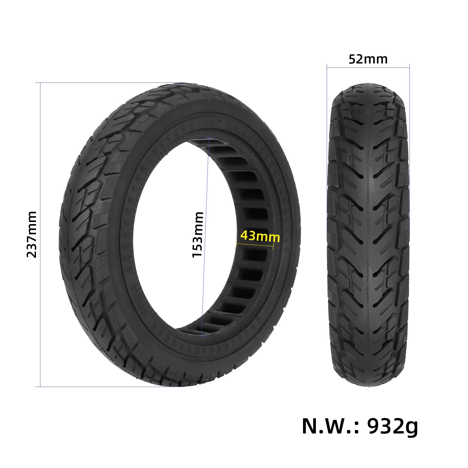 ZAITUO 10 x 2.125 Honeycomb Tire, Air pocket Non-Pneumatic Solid Tyre for Segway Ninebot F Series (F20 F25 F30 F35 F40 F65) D28U Electric Kick Scooter Wheel Parts (1)