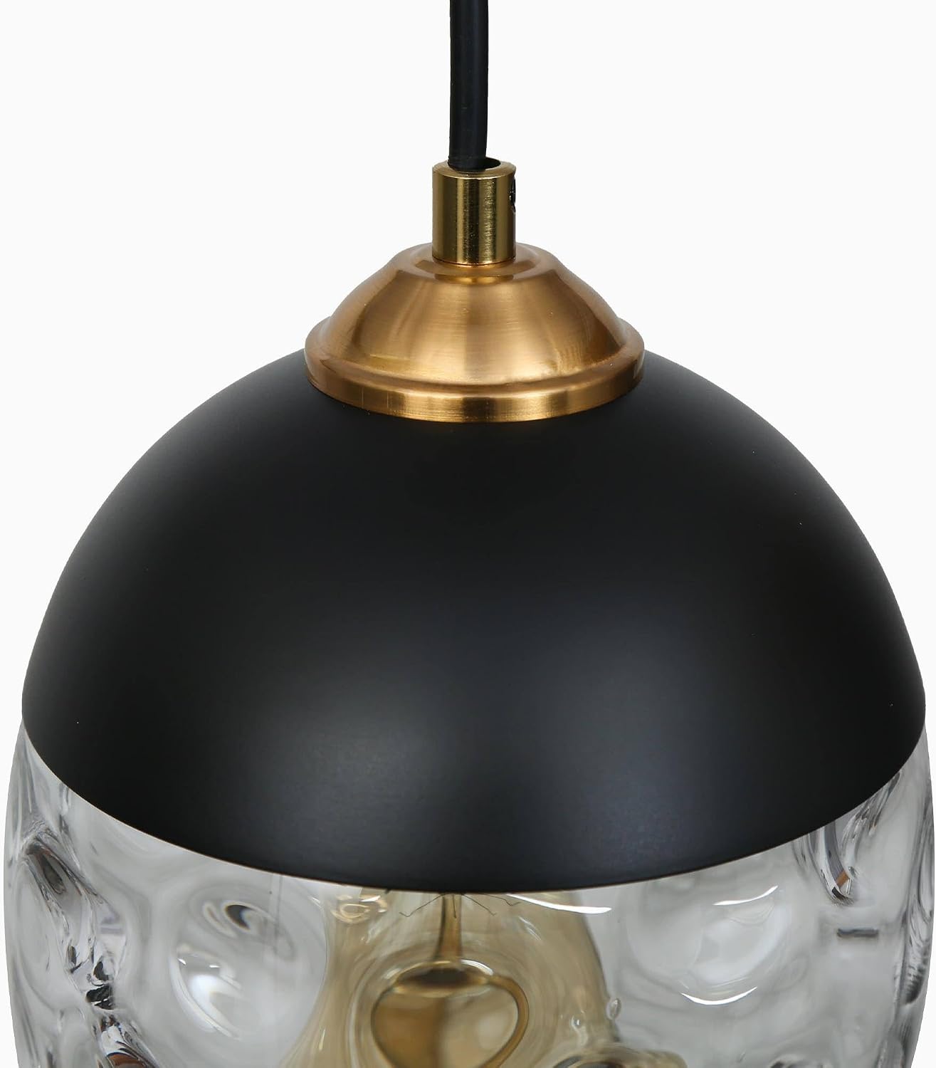 KSANA Pendant Light Kitchen Island, Mid-Century Modern Pendant Light Fixtures Black and Electroplated Copper Adjustable Ceiling Lights with Textured Glass Shade, 6" W x 10" H