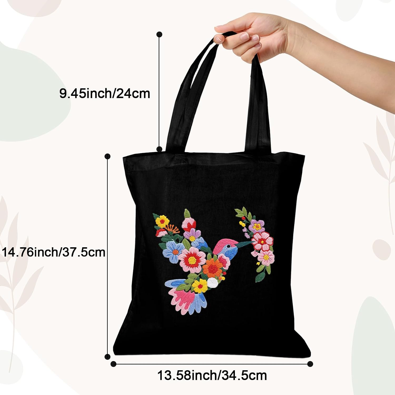 Nuberlic Embroidery Tote Bag Kit for Beginners with Floral Bird Pattern image 5