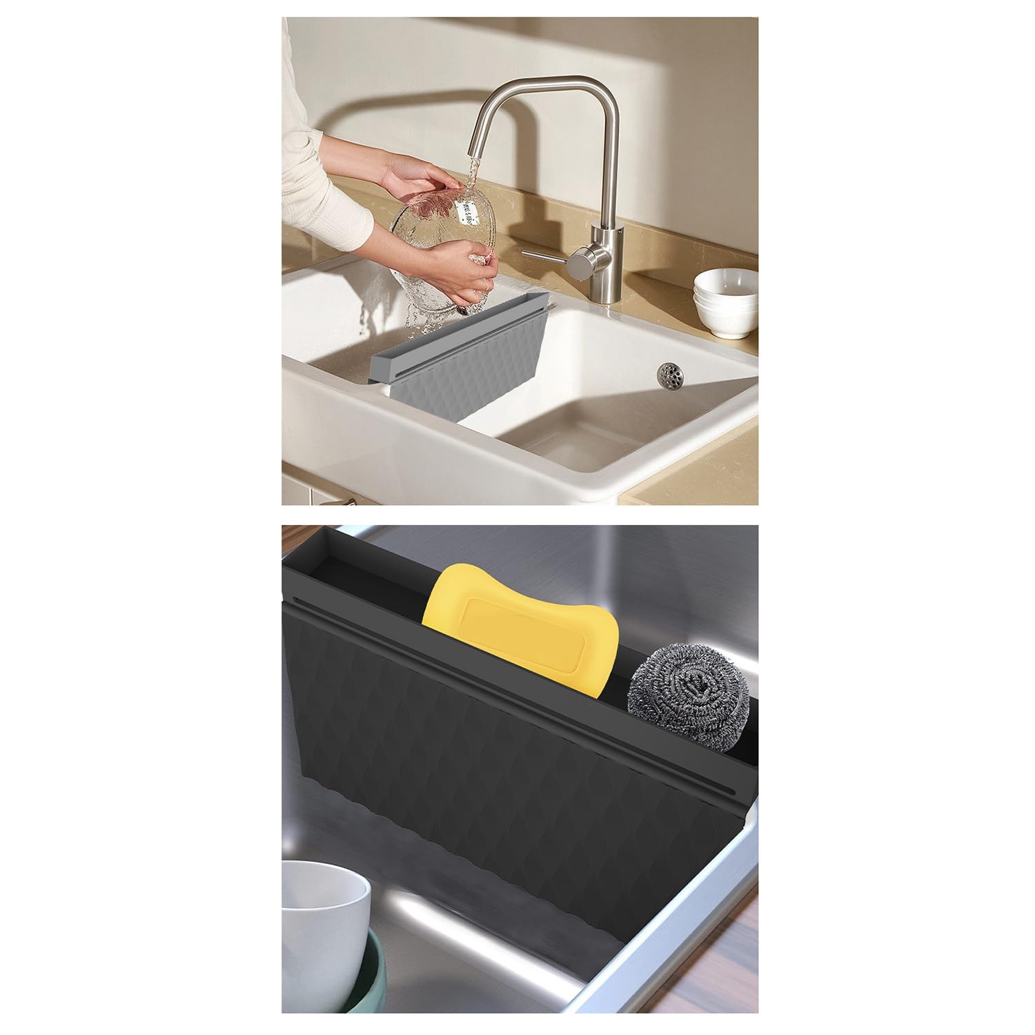 Xbsduih Tapis de Selle D'Évier Protecteur D'Évier Ultra Fin Tapis D'Évier de Cuisine Super Doux avec Ventouses sans Ne Tache Jamais Gris