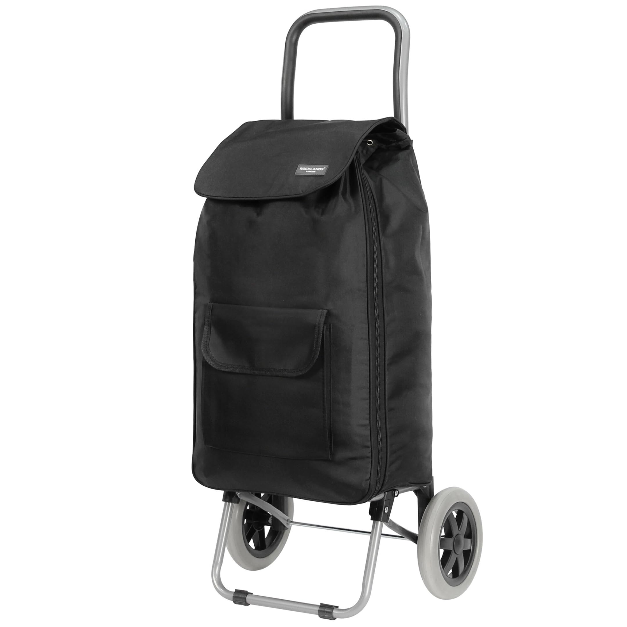 Rocklands London Plain Black Rocklands® Expandable 2 Wheel Shopping Trolley Shopping Cart Grocery Bag Shopper Large Capacity 65 Litre