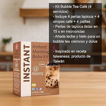 Bubble Tea Home Coffee Kit 4 Beverages with Tapioca Pearls and Coffee Flavor Syrup, Straws Included, Ready in 15s