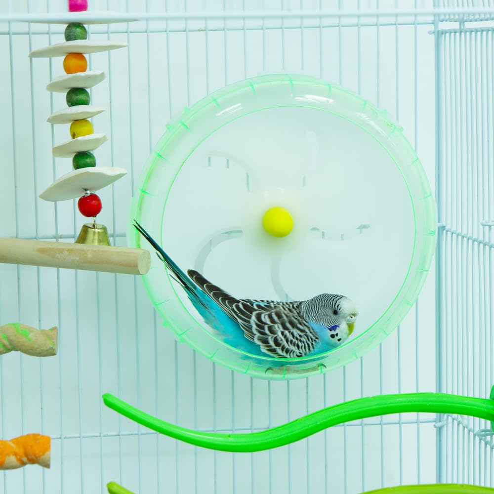 Bird Silent Wheel Toy Parrot Exercise Wheel Parrot Intelligence Toy Quiet Spinner Running Wheel for Bird Parrot Small Animal (Green)