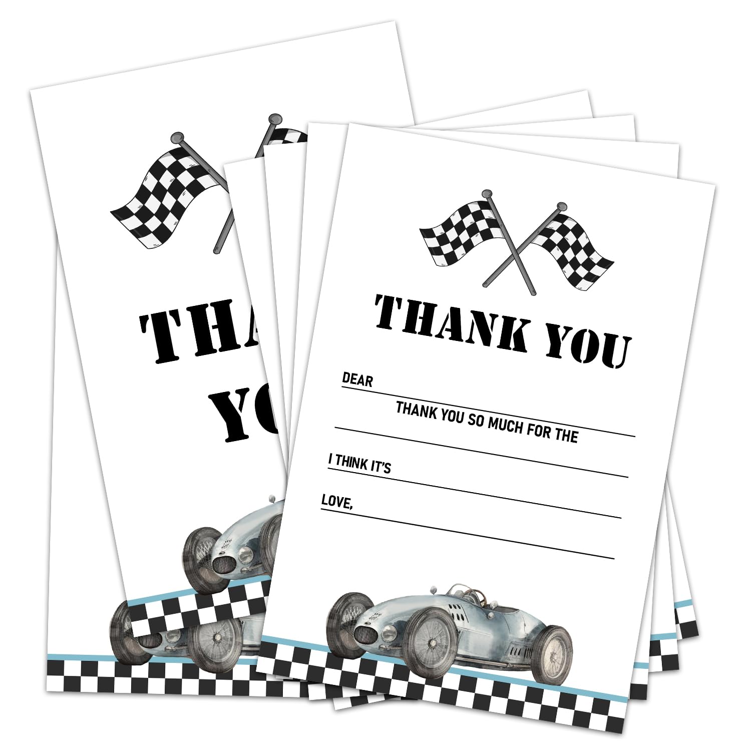 Zgogy 20 PCS Thank You Cards with 20 Envelopes, Black and White Checkerboard Thank You Notes Fill in the Blank Thank You Cards for Kids, Colorful Thanks Cards for Birthday Party -04