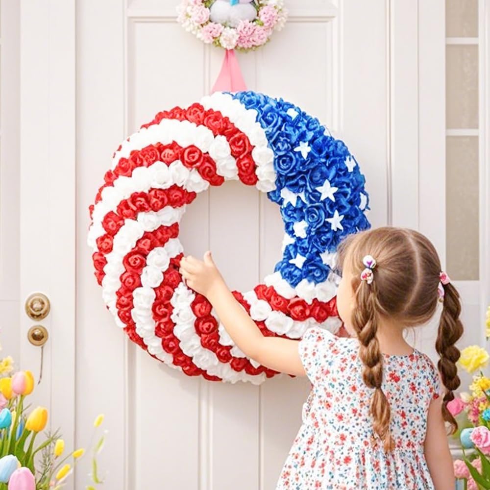 250th Anniversary Patriotic Wreath, Memorial Wreaths 3D Eagle Wreaths for Front Door, Red White and Blue Wreath All-Weather Farmhouse Outdoor Holiday Decoration (A) — view 5