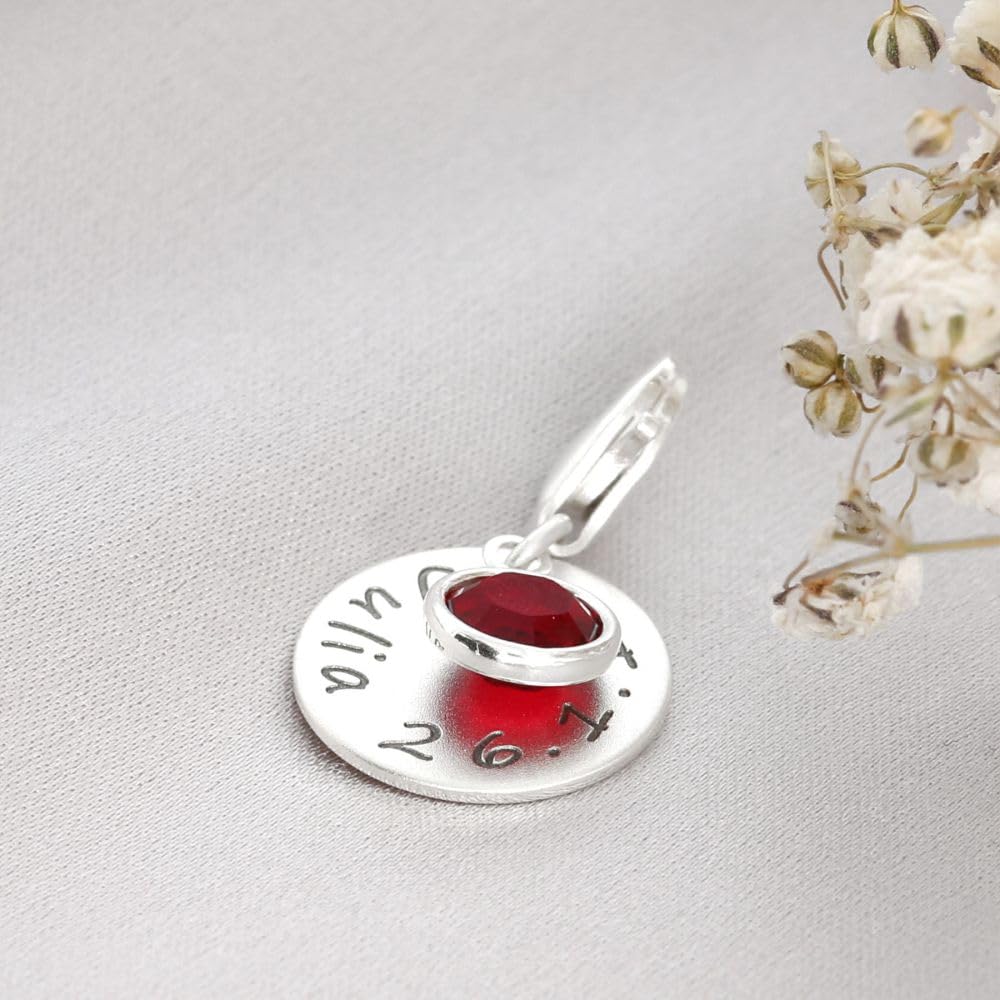 Charms Anhänger 925 Silber Gravur Charm personalisiert Geschenk Geburt Zusatzanhänger Name Namensgravur Bettelarmband Geburtsstein | HANDMADE IN GERMANY