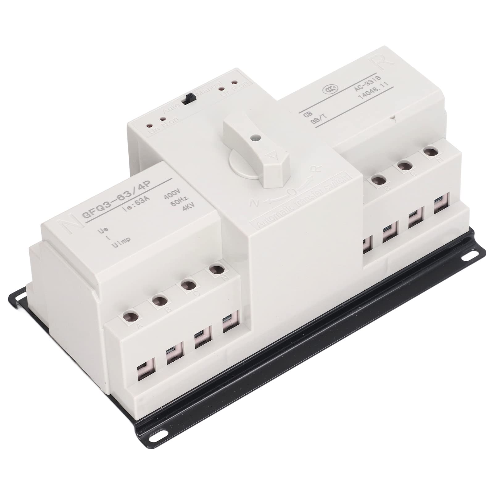 Interruptor de Transferencia Automática ATS 4P Mini, 63A, AC400V, de Alimentación Dual, Gabinete PC Ignífugo, Control Dual Manual y Automático