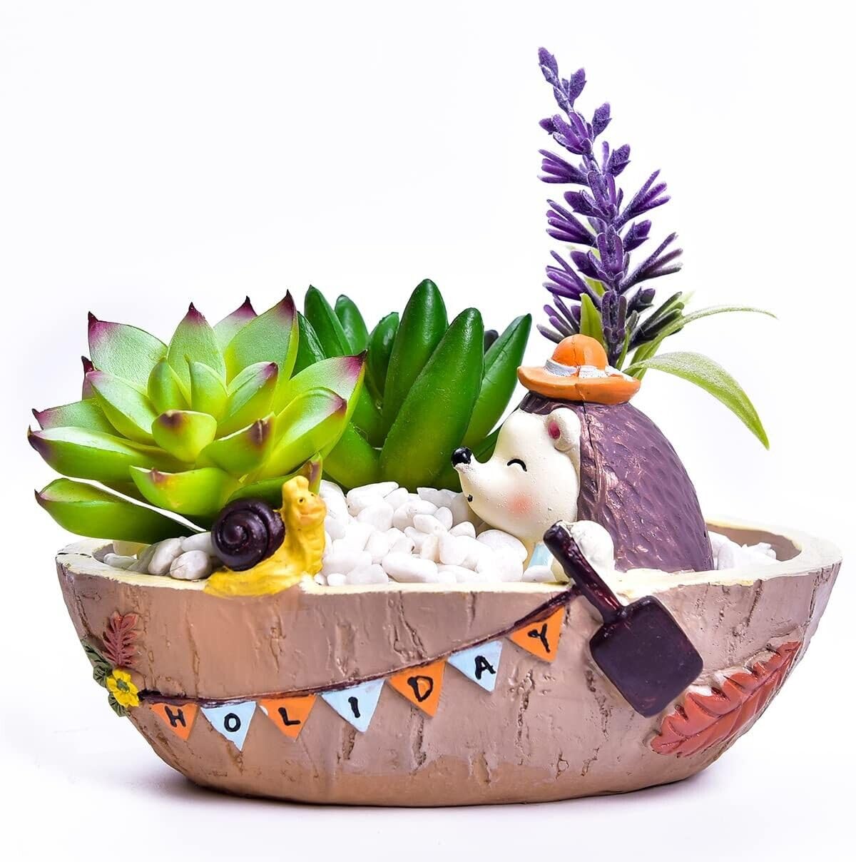 SSE Hedgehog Holiday Boat Resin Flower Pot Succulent Planter Pot
