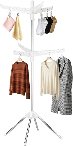 Tendedero de secado de ropa giratorio y plegable de 2 capas de acero inoxidable de 75 pulgadas con 6 brazos giratorios, soporte independiente de 4