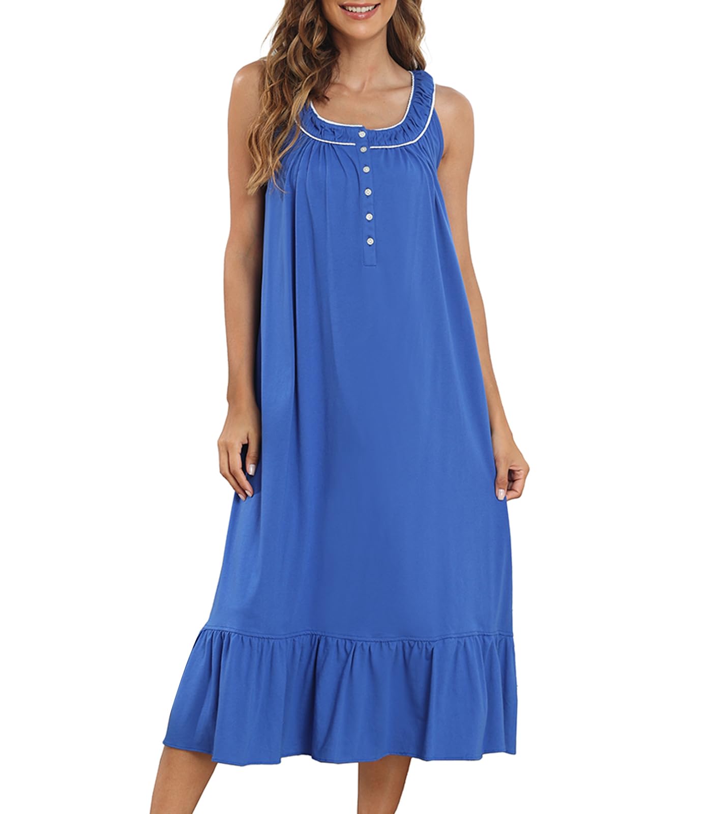QRRLUEN 100% Cotton Nightgowns for Women Soft Night Gown Sleeveless Long Sleepwear Ladies Cute Victorian House Dress S-XXL