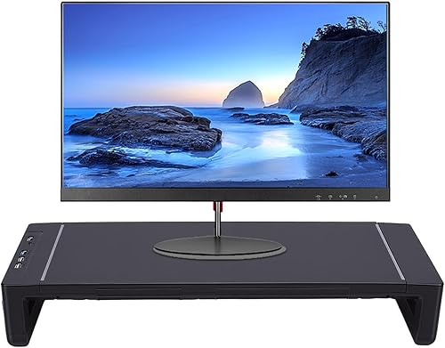 Asixxsix Monitor Stand Riser, 43 to 52cm Length Adjustable 8.5cm Lift Height Desk Shelf Organizer with Cellphone Holder, 4 USB Ports Hub and Drawer