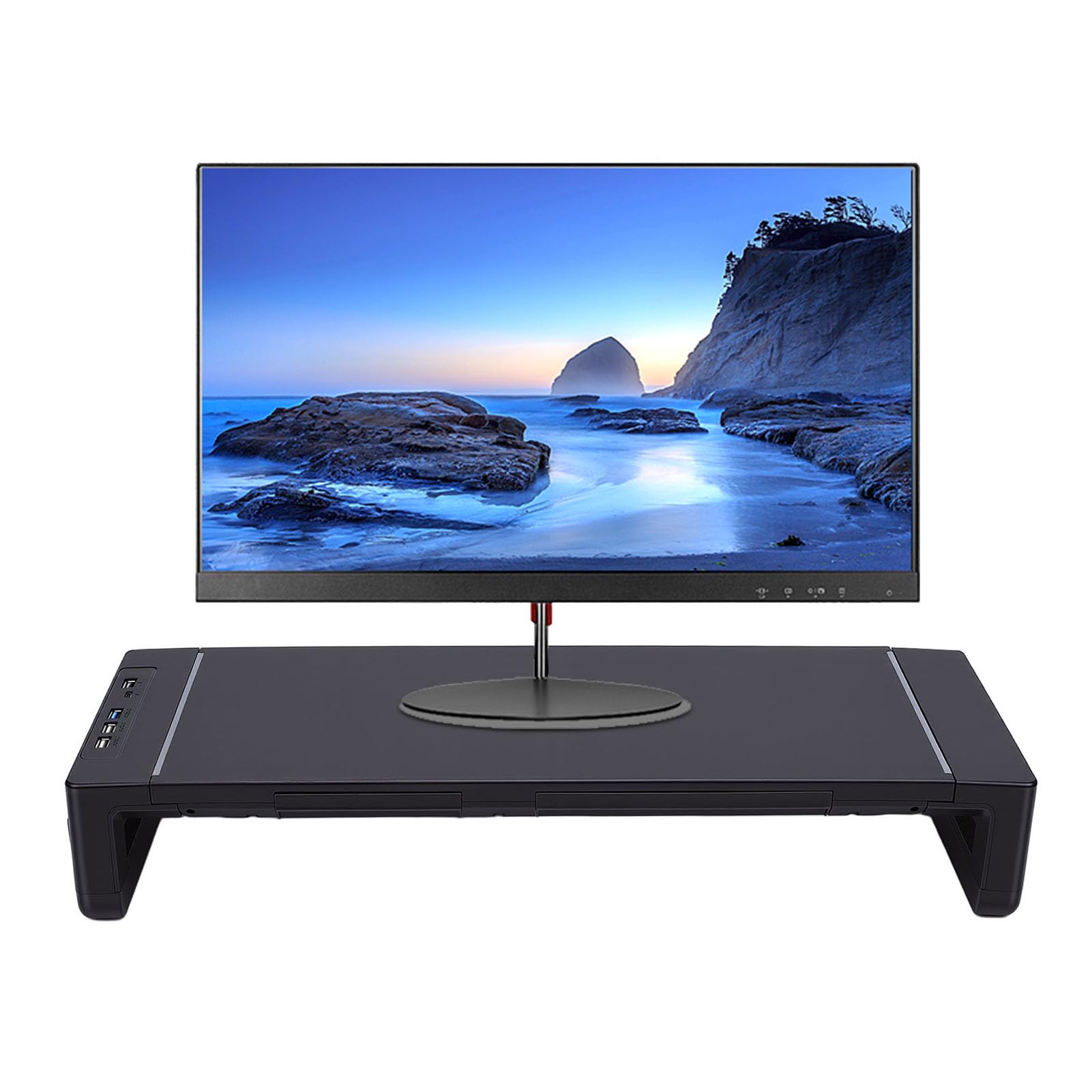 Annadue Supporto per Monitor da Scrivania con 4 Hub USB 3.0, Supporto per Schermo da Computer Pieghevole con Cassetto Portaoggetti e Supporto per Telefono, Organizer da Scrivania per