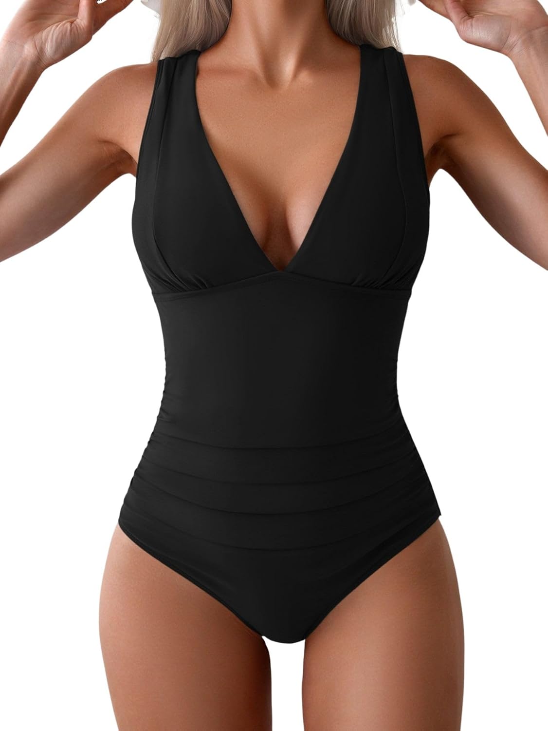 Eomenie One Piece Swimsuit for Women Tummy Control Plunge V Neck Bathing Suit Slimming Wide Straps Swimwear