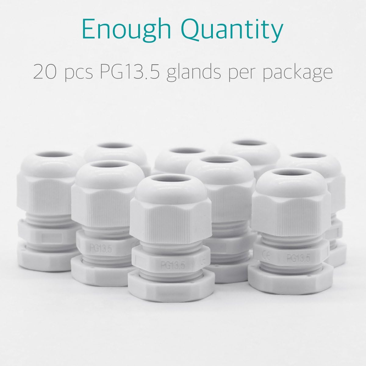 New Deal Lantee PG 13.5 Cable Gland - 20 Pieces White Plastic Nylon Waterproof Wire Glands Connector Fitting Fit for 6mm to 12mm Cable Range
