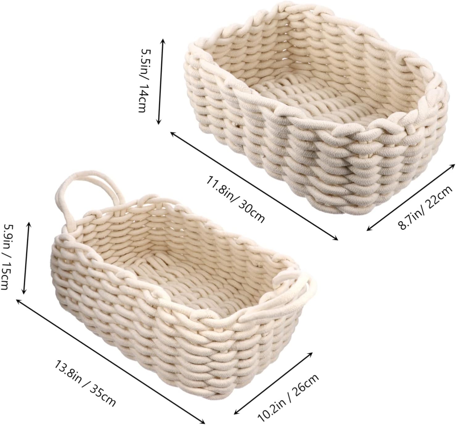 Cabilock 2pcs Cotton Thread Storage Basket Set Decorative Organizer for Home Nursery and Craft Room Soft Woven Bin for Sundries Snacks and Household Items