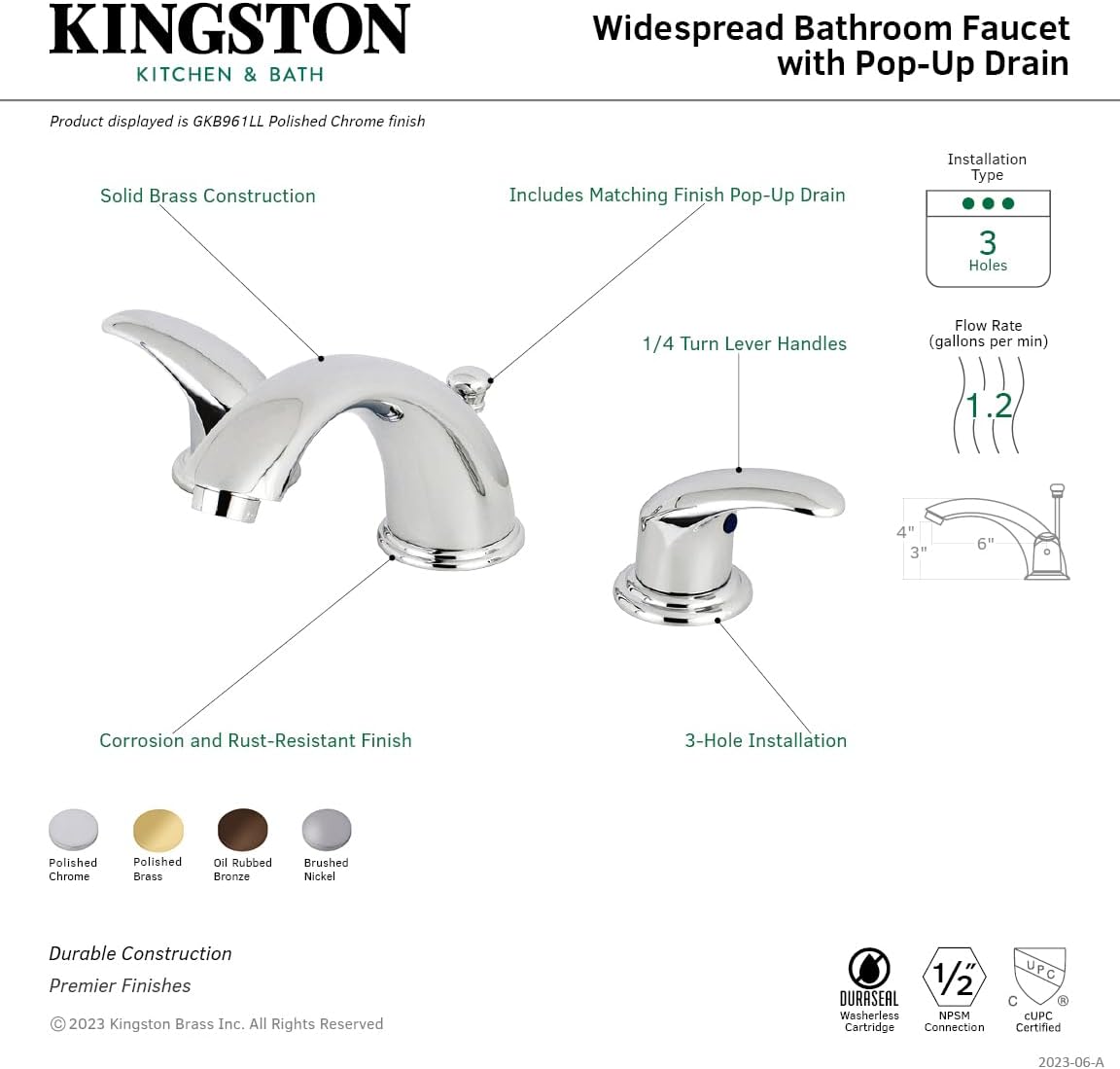 Kingston Brass GKB965LL Legacy 8-Inch Widespread Lavatory Faucet with Retail Pop-Up, 5-3/4", Oil Rubbed Bronze