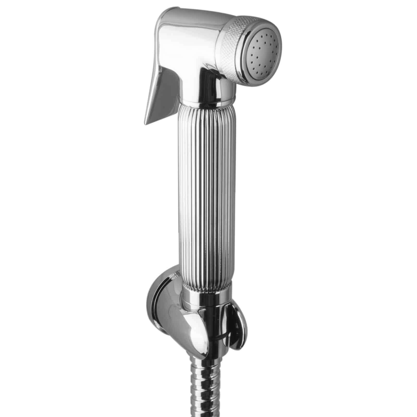 Set Doccetta a Mano in Ottone Cromato con Supporto a Parete e Flessibile in Acciaio Inox 120 cm, Lunghezza 14 cm