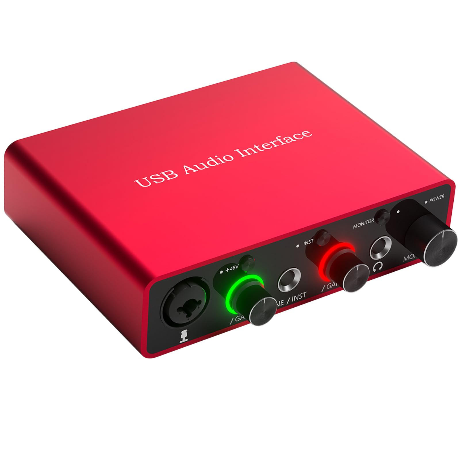 USB Audio Interface 24Bit/192kHz with 48V Phantom Power Works with Most DAWs and Recording Software, USB Audio Interface Perfect for Podcasting, Recording and Live streaming