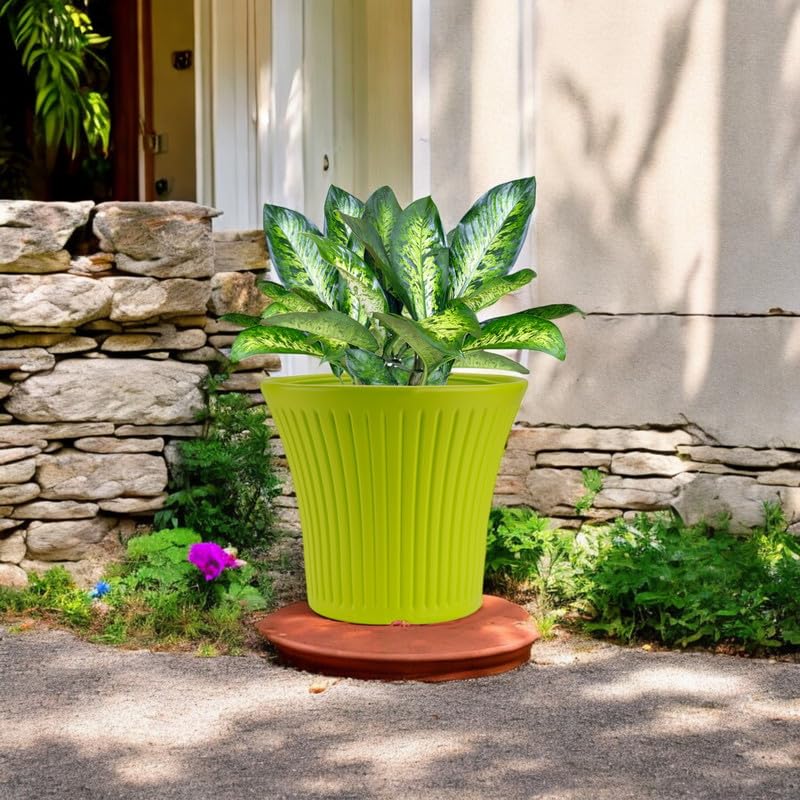Image of GARDENS NEED 12 Inches Tancy Round Flower Pot | Set of 4 | Lemon Green | Plastic Planter Pots for Indoor & Outdoor Home, Office & Balcony Decoration