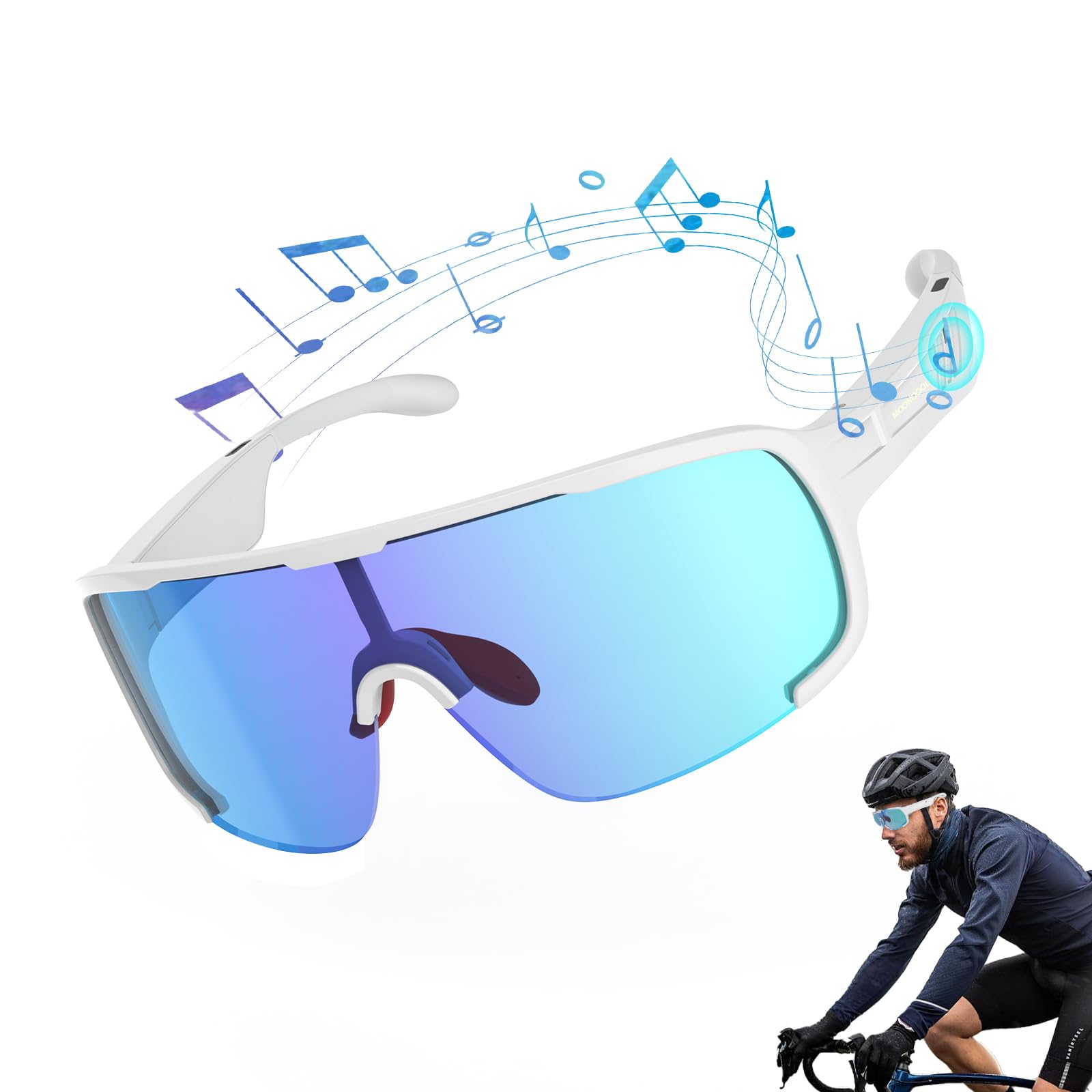 MOONCOOL Gafas de Ciclismo con Bluetooth para Mujer y Hombre, TR90, Ligeras, con Protección UV400, IPX6, Gafas Deportivas con Clip para Fuerza Visual para MTB, Correr, Montañismo, Pesca y Caza