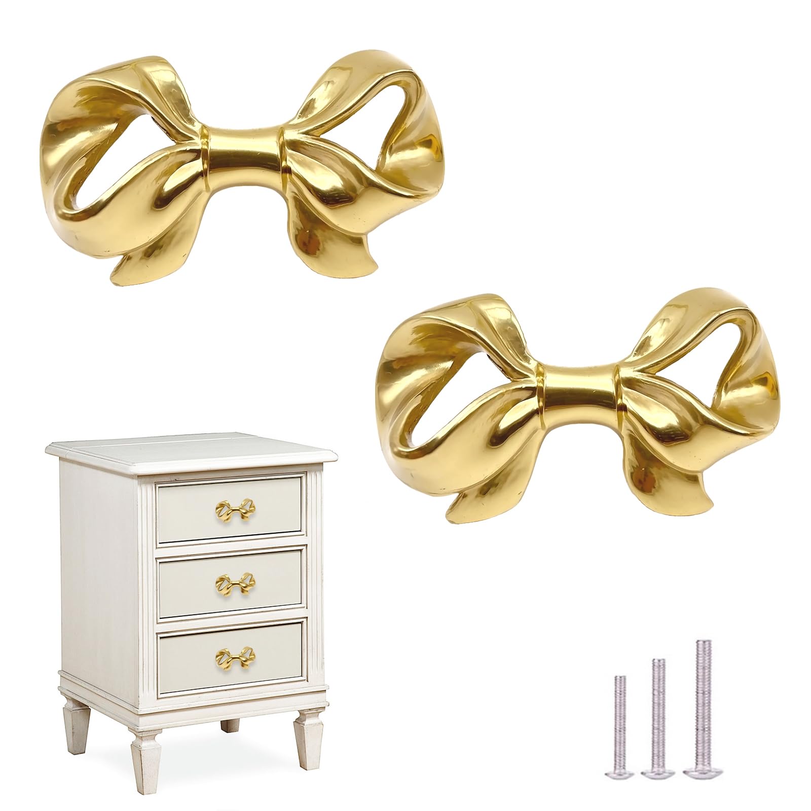 Redeam Thick Brass Bow Shape Cabinets Knobs for Cabinet Drawer Cupboard Pulls  Handle Perfect Decor Furniture Accessories 2 Pieces Gold