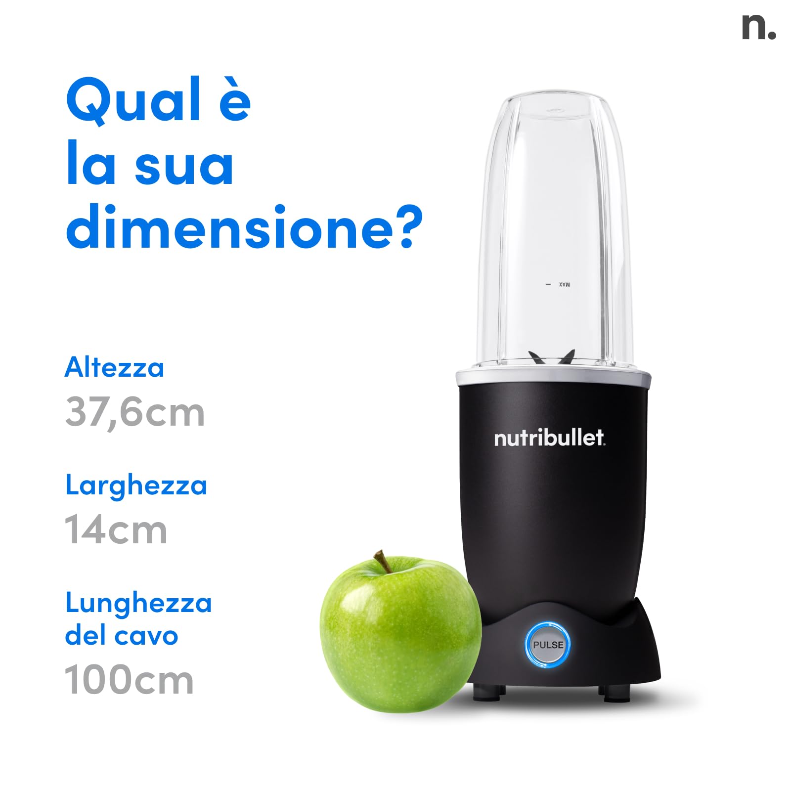 Nutribullet Pro 1200, Frullatore Elettrico, Tritatutto, Frullatore Smoothie, Frullatore Tritatutto Multifunzione, 1200w di potenza, bicchieri da 700ml e 900ml, nero, NB120MB