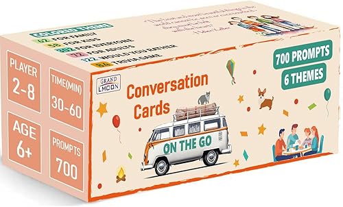 Miniatura 1 de GRANDLMOON 700 tarjetas de conversación con 6 temas y juego de preguntas divertidas para adultos y niños, perfecto para cenas familiares, viajes por