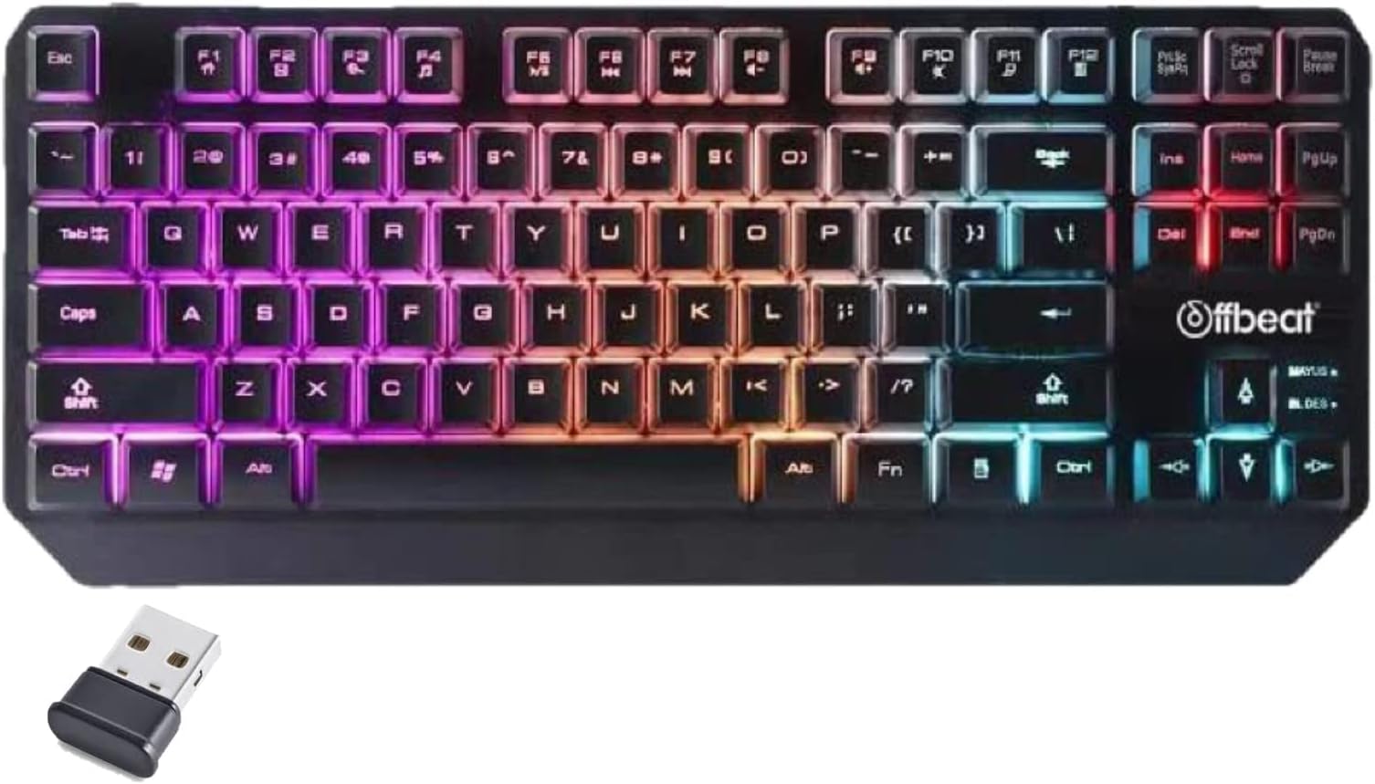 Offbeat - 2.4Ghz Wireless 19 Anti-Ghost Keys Tru-Rgb Backlit 87 Keys Rechargeable Wireless Gaming Keyboard For Pc|Laptop|Mac|Ipad, Black