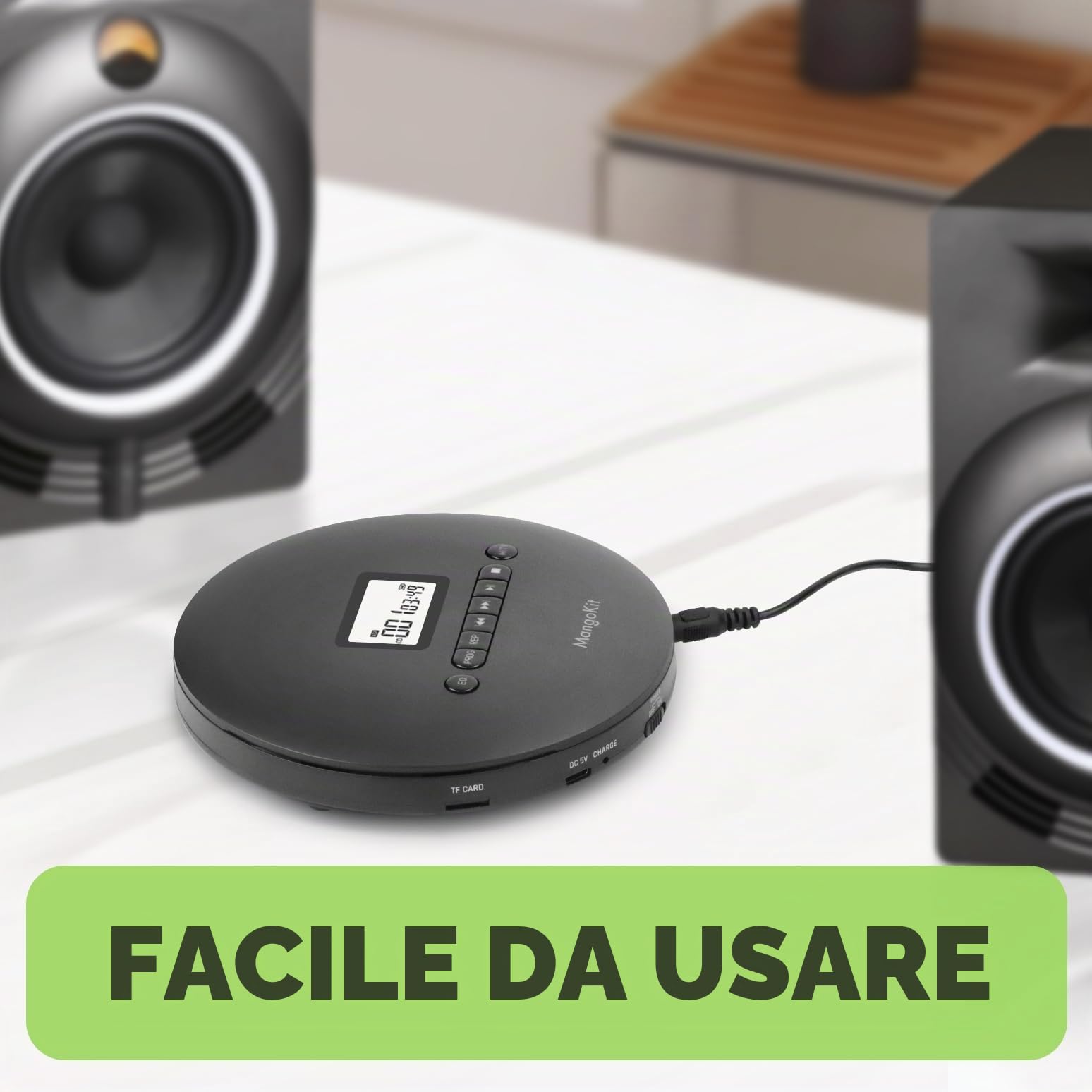 CD-X Lettore CD portatile per auto con Bluetooth, riproduzione MP3, jack per cuffie, funzione anti-scivolamento, batteria ricaricabile – Lettore CD compatto per viaggi, casa e