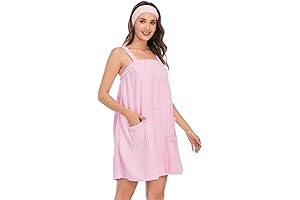 Women's Adjustable Bath Wrap Towel with Pocket and Facial Headband