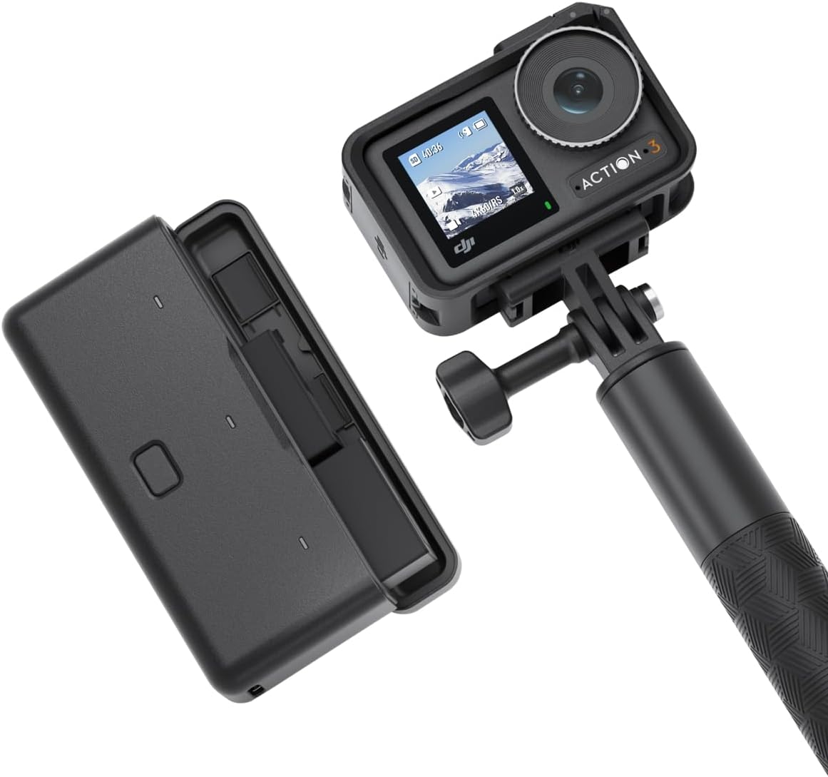 DJI Osmo Action 4 Essential Combo, 4K/120fps Waterproof Action Camera with a 1/1.3-Inch Sensor, Stunning Low-Light Imaging, 10-bit & D-Log M Color Performance, Long-Lasting 160 Mins, Outdoor Camera