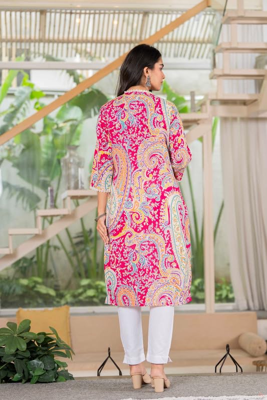 Image of Women's Pure Cotton Floral Printe Straight Single Kurti