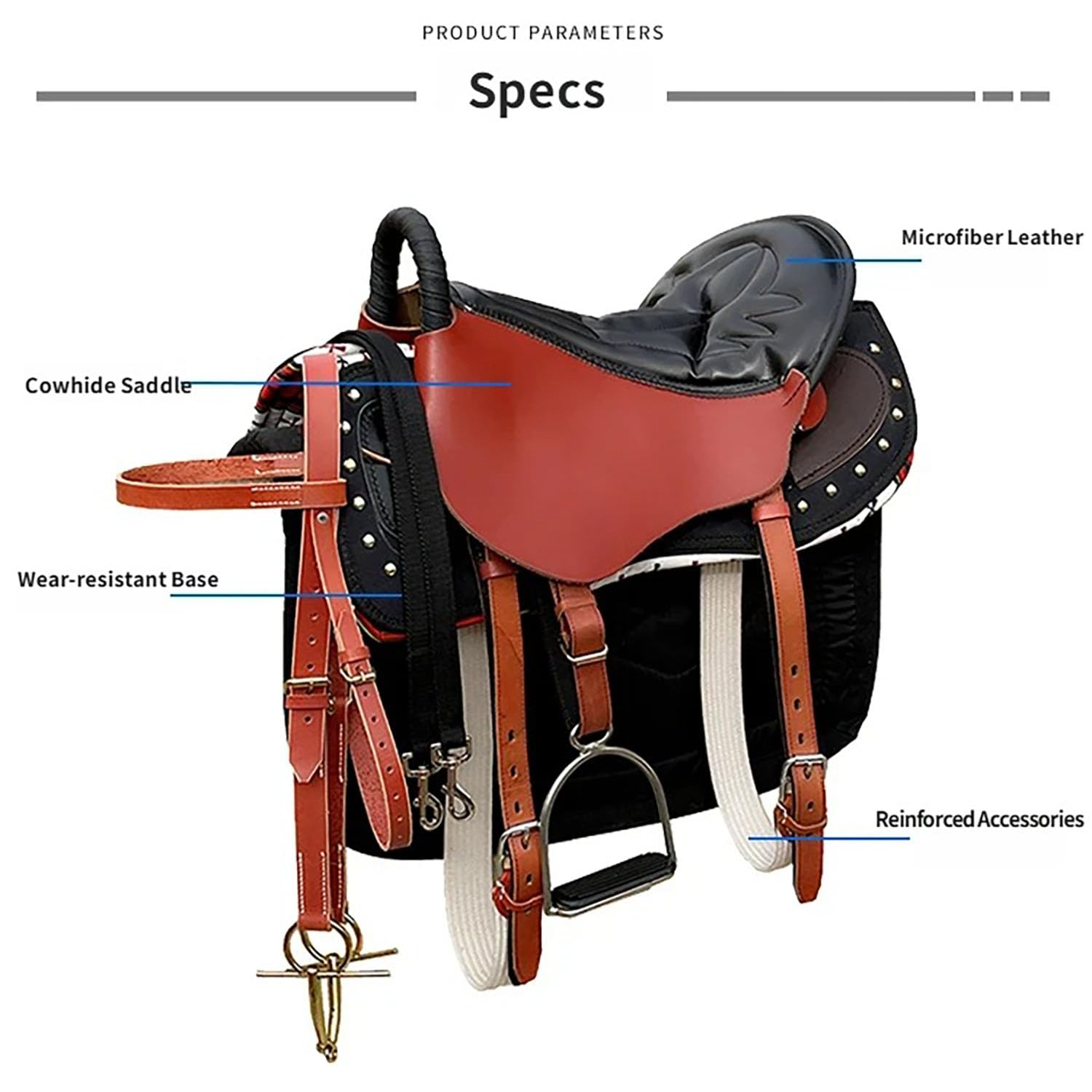 NILoykg& Set da 8 Pezzi per Sella per Cavallo, Kit Completo per Sella con staffe, staffe in Cuoio, sottopancia, Sopracciglia, sottosella, redini e Corda di Piombo,Nero