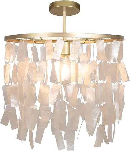 Miniatura 10 de Robert Stevenson Lighting Marina - Lámpara de techo colgante de metal redondo y natural, estilo cáliz, color natural y dorado