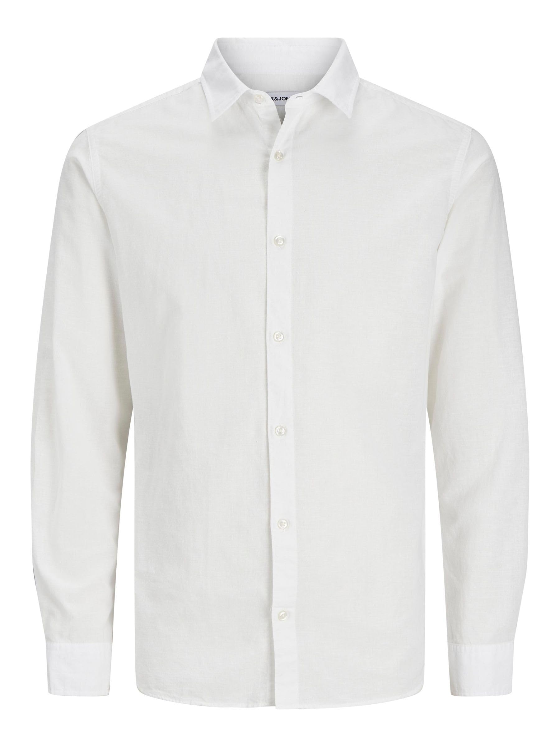 JACK & JONES Men's Jjebreeze Shirt LS Sn Pls Long Sleeve Shirt, White, 3XL