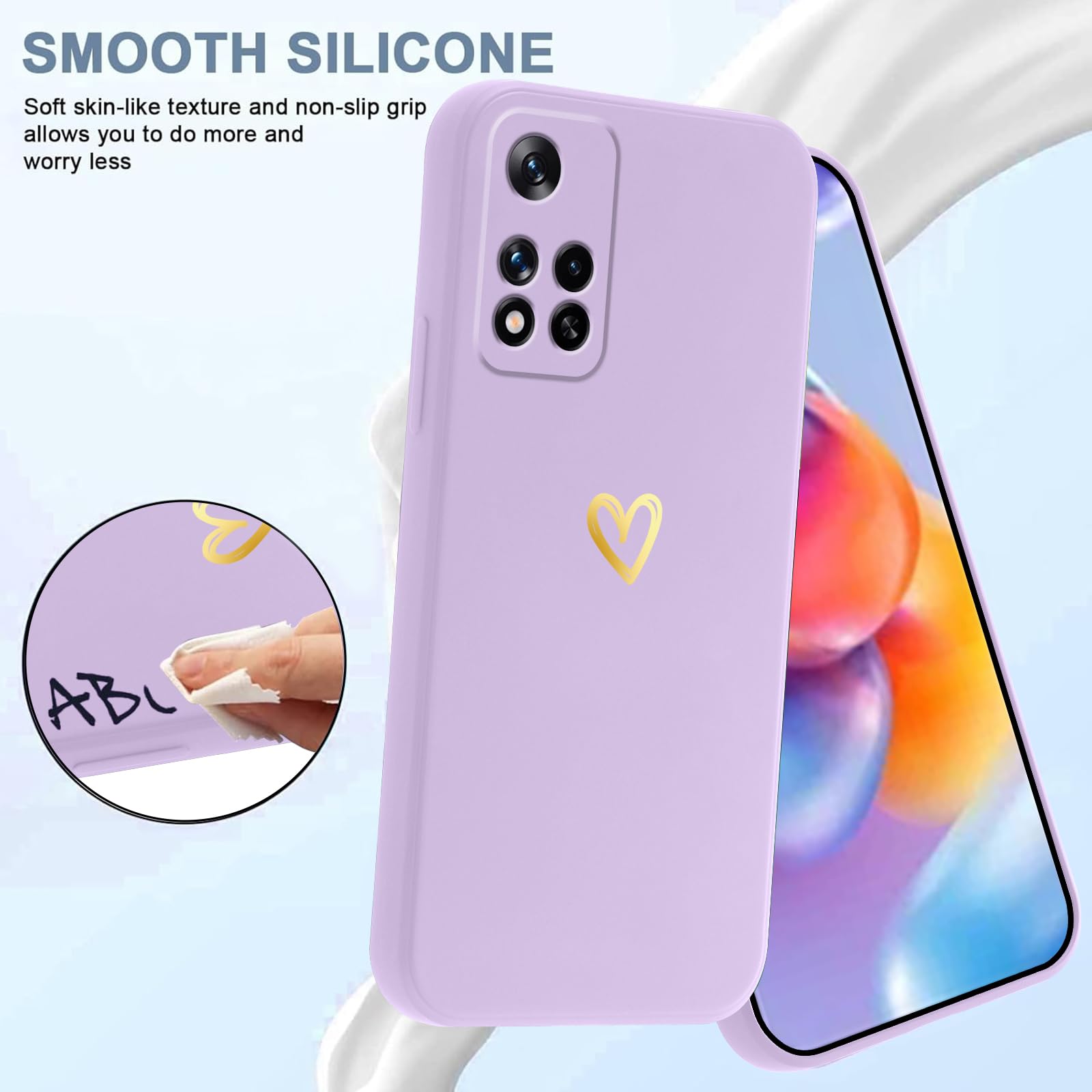 Vauki Cover per Xiaomi Redmi Note 13 Pro 4G 6.67(No para 5G),Ultra Sottile Silicone Morbido Carino Cuore Custodia per Redmi Note 13 Pro 4G Antiurto Protezione Fotocamera Case per Ragazze Donna,Grigio