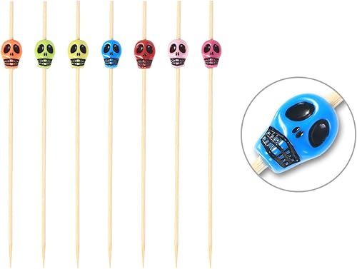 Miniatura 5 de Boao 200 palillos de calavera, palillos de dientes de calavera, palillos de frutas, palillos de dientes, sándwich, aperitivo, brochetas de bambú