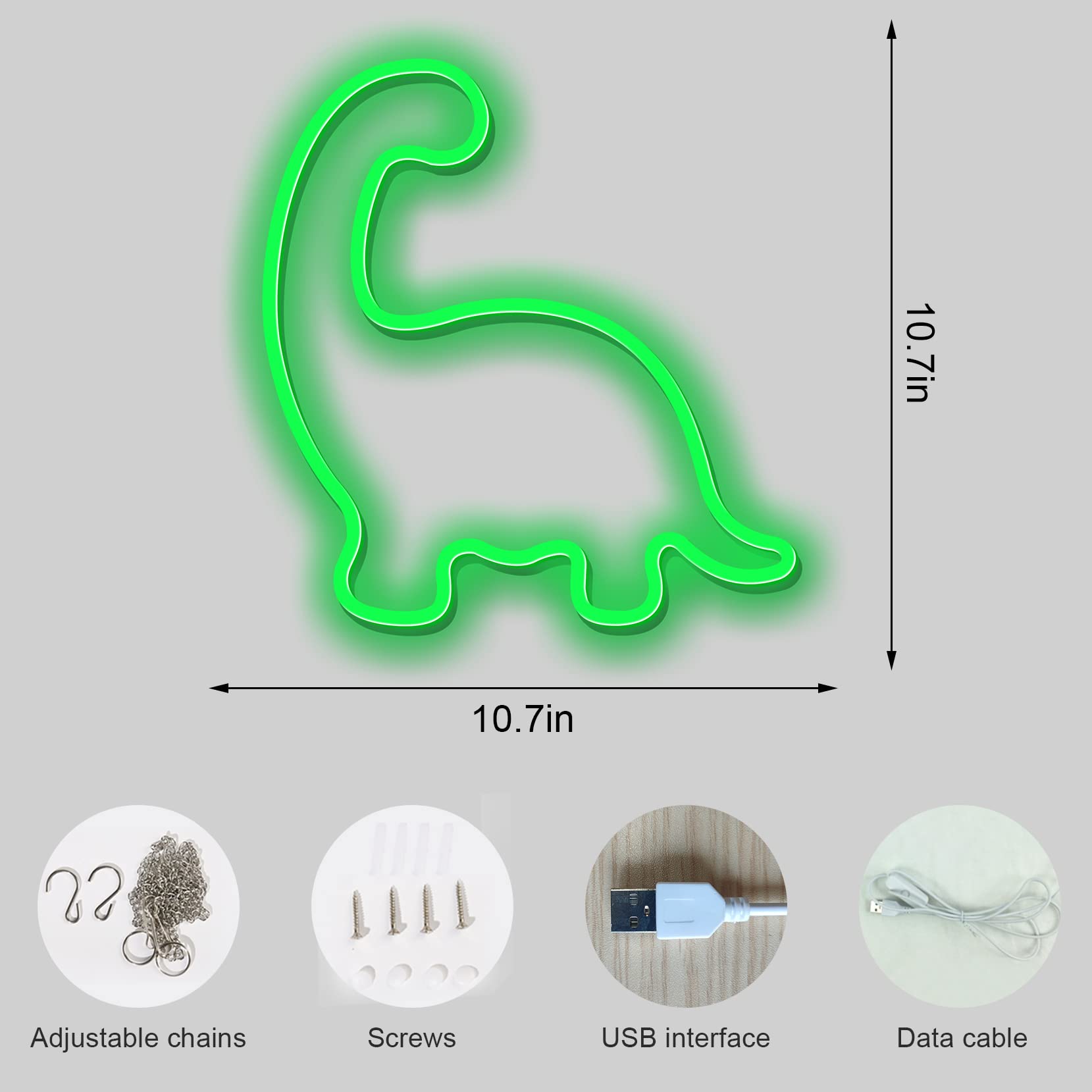 Carino Dinosauro a LED Neon Luce per Bambini Regali di Dinosauro Neon segni alimentati per Bambini per Bambini Decorazioni da Parete,Verde