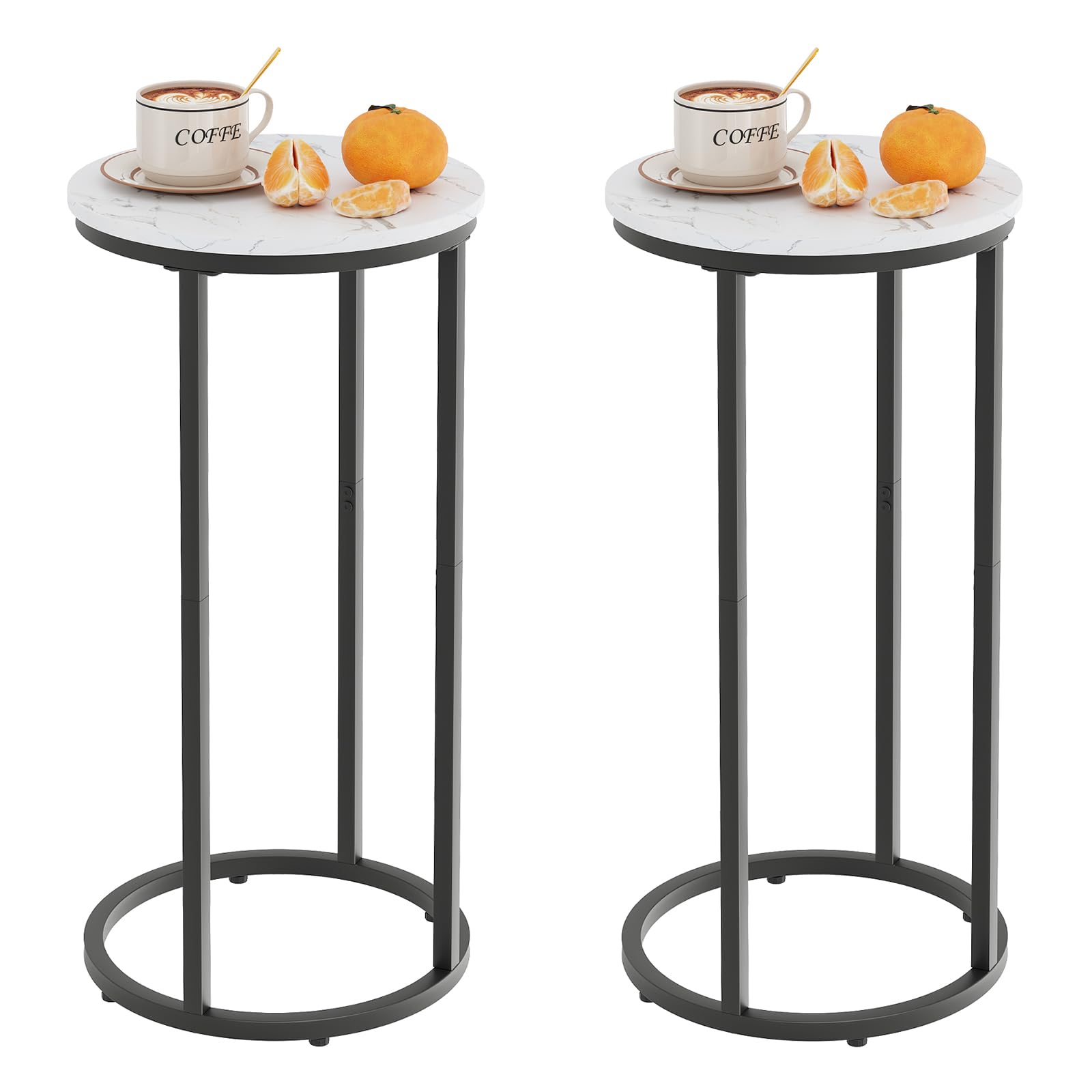 Photo 1 of 1 set only** C Shaped End Table, Couch Side Tables for Living Room, Round Sofa End Table with Metal Frame, Small Wooden Snack Table for Bedroom, Small Spaces, Easy Assembly (Black,2pcs)
