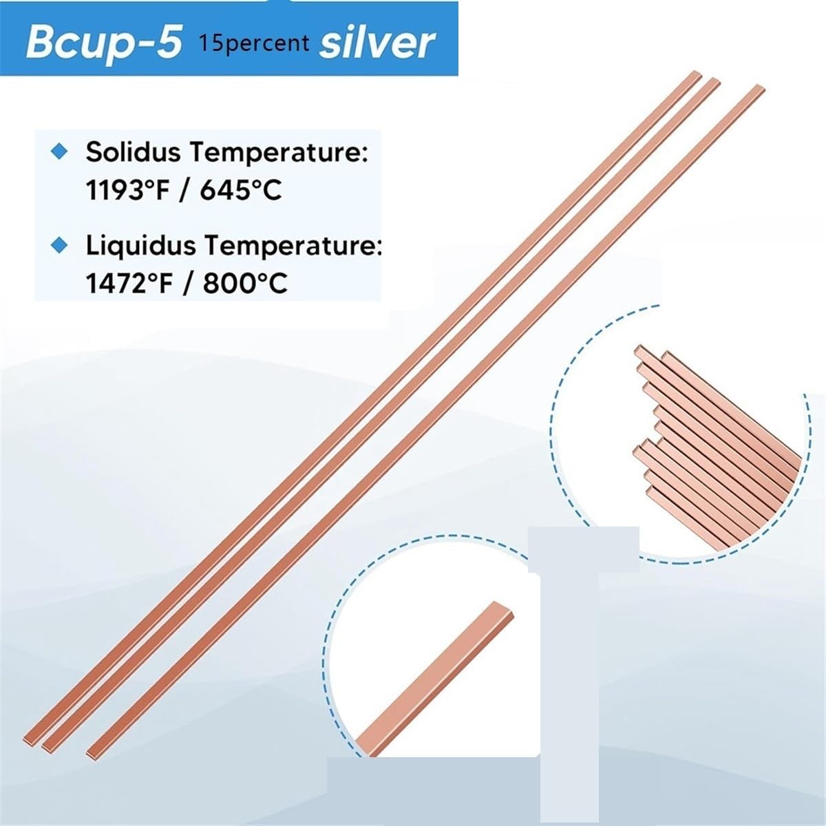 A40T Rapid Brazing Sticks, BCuP-5 15 Percent Silver Solder Copper Phosphor Weld Rods 0.05x0.12x10inches 40pcs