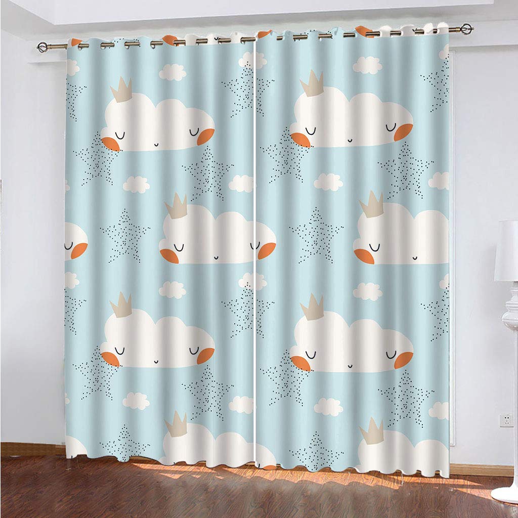 Rideaux Occultants Thermique 3D Imprimé Nuage Cartoon Motif Rideau Salon À Oeillets Chambre Enfant Garçon Lot De 2 Rideau 200x160Cm Décoration De Fenêtre Draperies Intérieurs