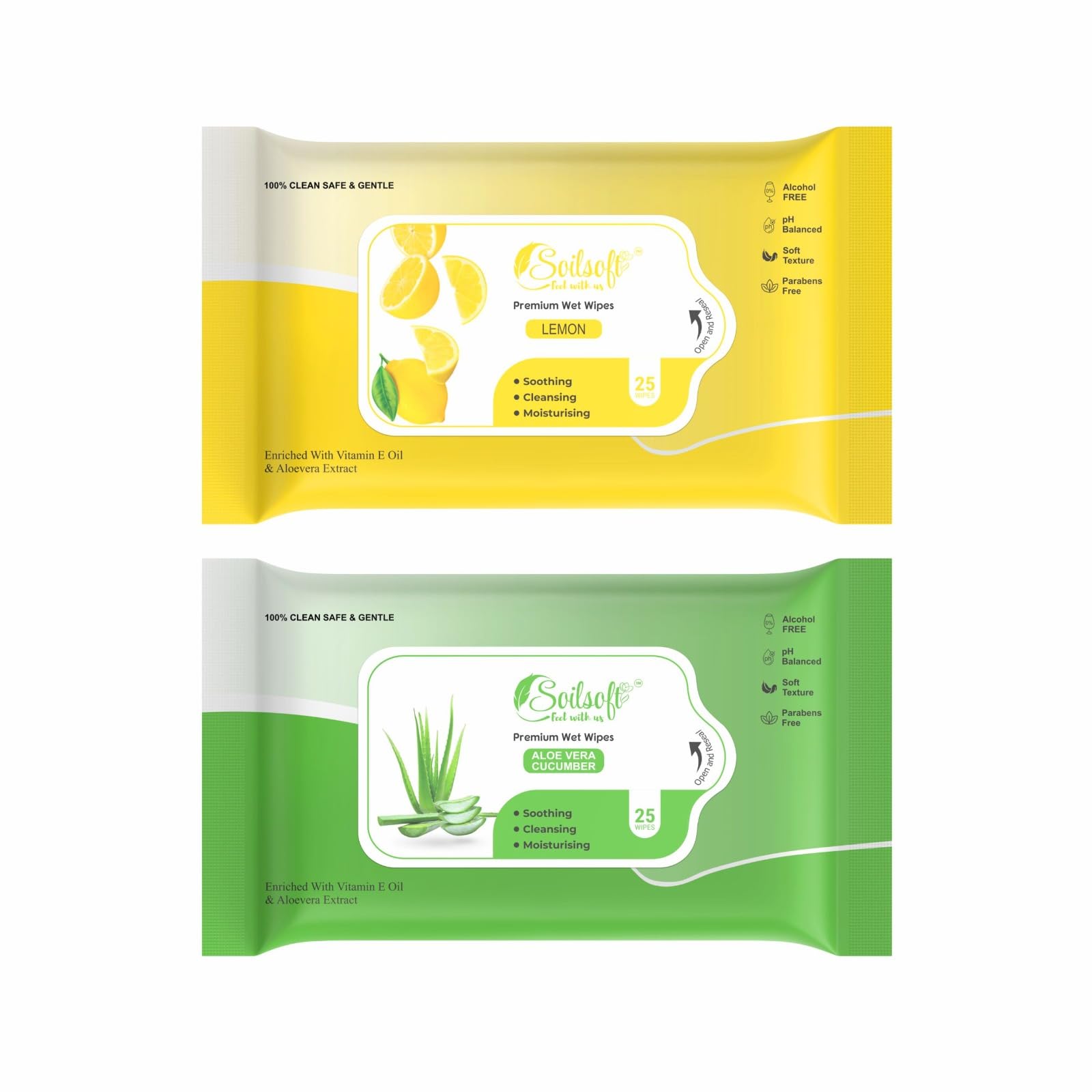 Soilsoft Lemon Aloe Vera Wet Wipes 50 Sheets Soft Moisturizing Cleansing Tissue Wipes for Face Hands Body Makeup Removal Travel Daily Hygiene Personal Care Use Pack (LEM + AL)-image-37