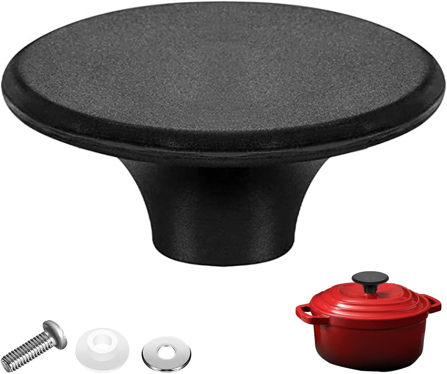 Dutch Oven Knob Pot Lid Handle Replacement Knob Compatible for Le Creuset、Lodge and Other Enameled Cast Iron Dutch Oven, Black