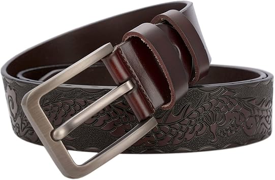 Vintage Embossed Leather Belts with Western Dragon Engraved Handmade Classic Belts for Jeans Pants Dresses Accessories110cm/waist37", Coffee