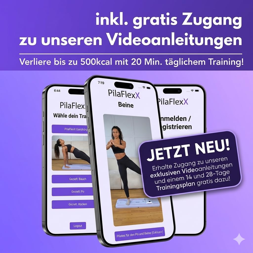 Pilates Board für Zuhause – Reformer Maschine als vielseitiges Fitness Gerät für Ganzkörpertraining, Bauch Beine Po, Home Workout & Home Fitness inklusive Video Übungen und Widerstandsband