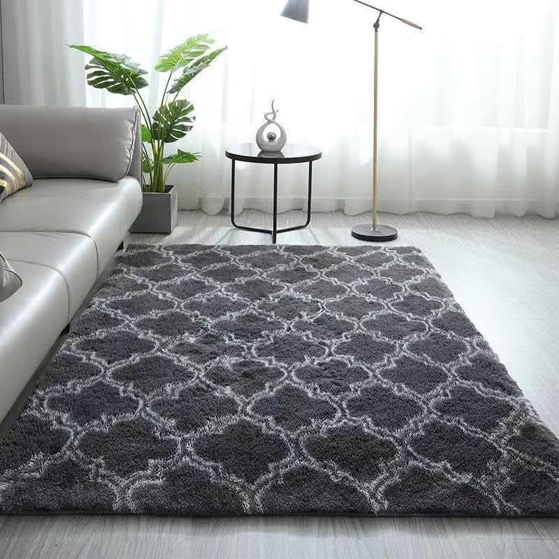 Super Soft Shaggy Living Room Area Rugs, Luxury High Pile Fluffy Modern Durable Thick Bedroom Rug, Washable Plush Carpet for Hallway Kids Room,Grey Grid,40x60cm