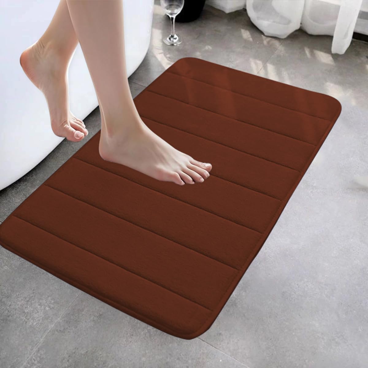 Tapis de bain de grande taille extra doux en mousse dense marron