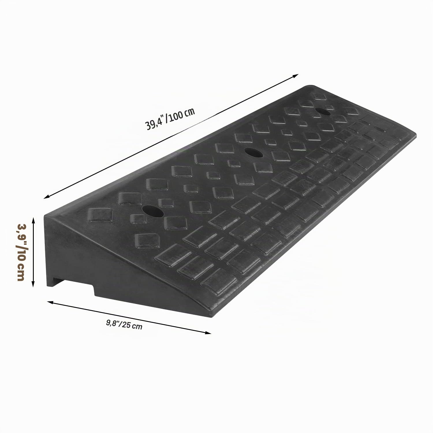 MYOYAY Rampa in gomma per marciapiede, 10 cm | Rampa per soglia dell'auto, con set di fissaggio, per auto, sedia a rotelle, moto, marciapiedi, 100 x 25 x 10 cm